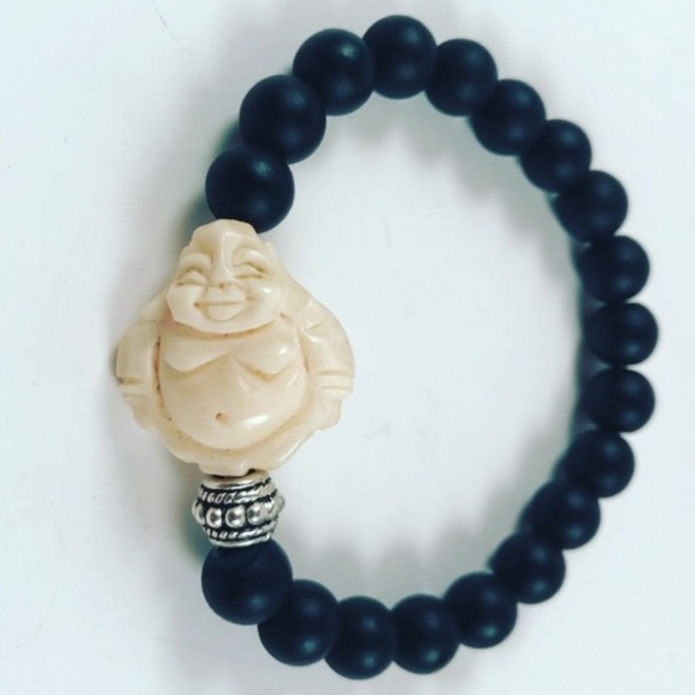 Genuine onyx & white turquoise buddha bracelet - Picture 3 of 8